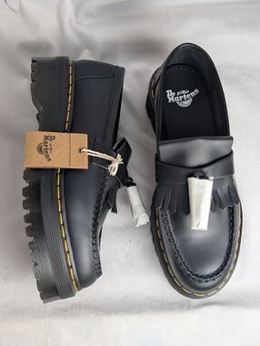 Dr. Martens Black Leather Adrian Quad Tassel Platform Loafers 11L/10M NWOB